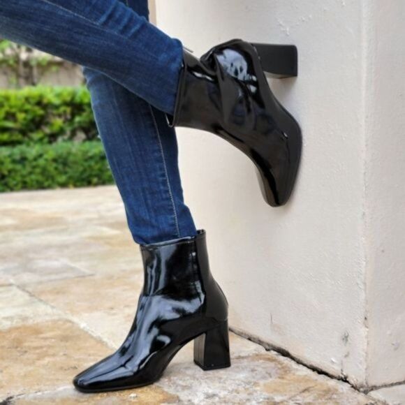Women's Black PAT Ankle Square Toe Booties - Picture 5 of 7